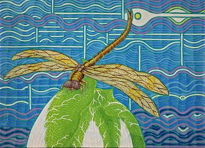 View larger image.Oil Painting H12 canvas painting Nature Dragonfly Vegetable Hakusai Blue by Japanese Artist Fumihiro Kato