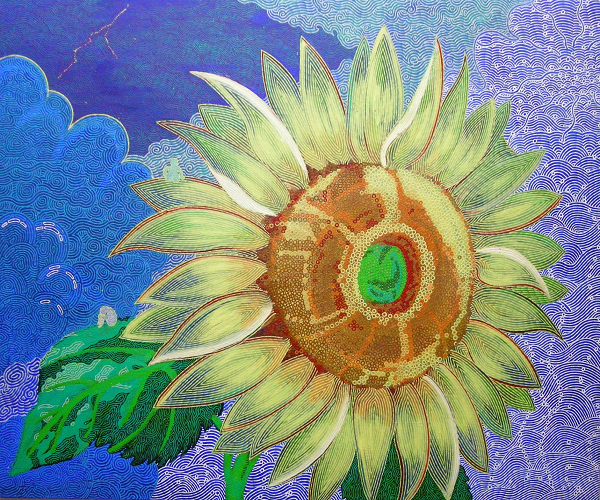 View larger image.Oil Painting 6 canvas painting Sunflower Nature Flowers Night Sky Sun Dark by Japanese Artist Fumihiro Kato